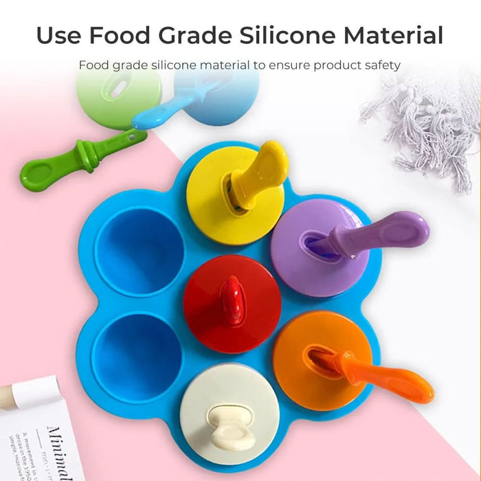 7 Hole Silicone Ice Cream Mold For Kids Popsicle Tray