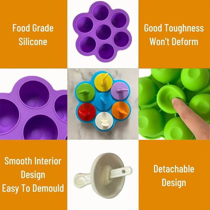 7 Hole Silicone Ice Cream Mold For Kids Popsicle Tray