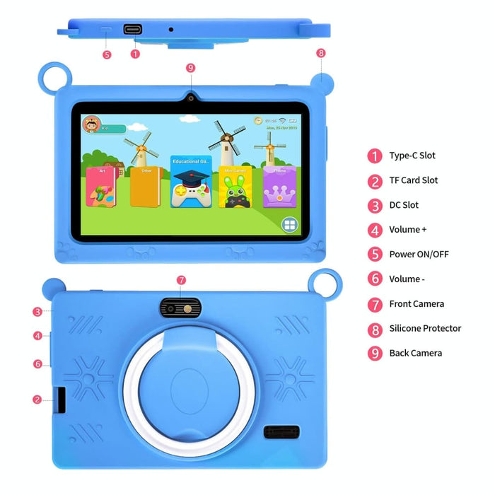 7 Inch Kid Tablet With Silicone Case 2gb 32gb Android 11