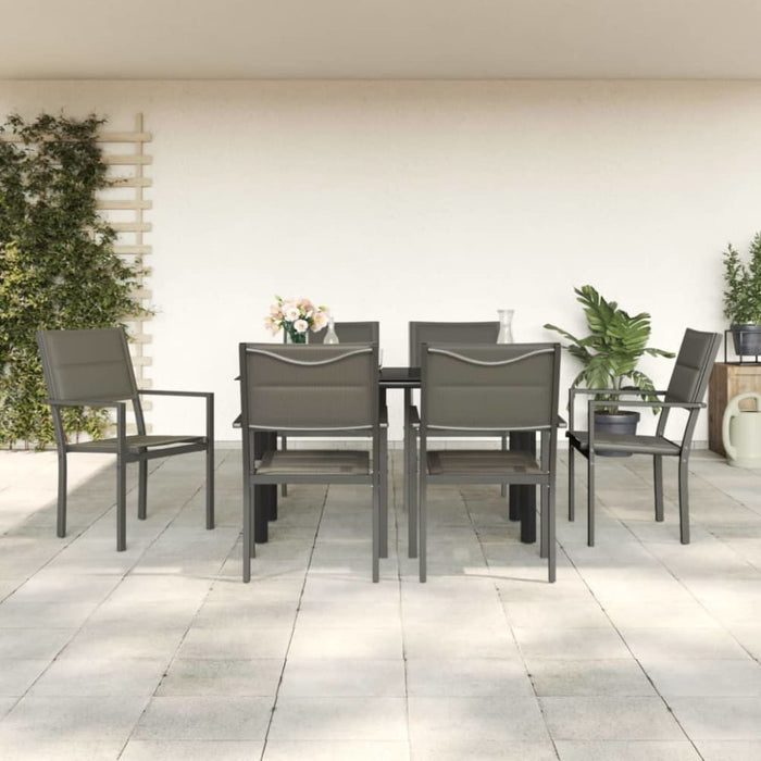 7 Piece Garden Dining Set Black Steel And Textilene Txbbiap