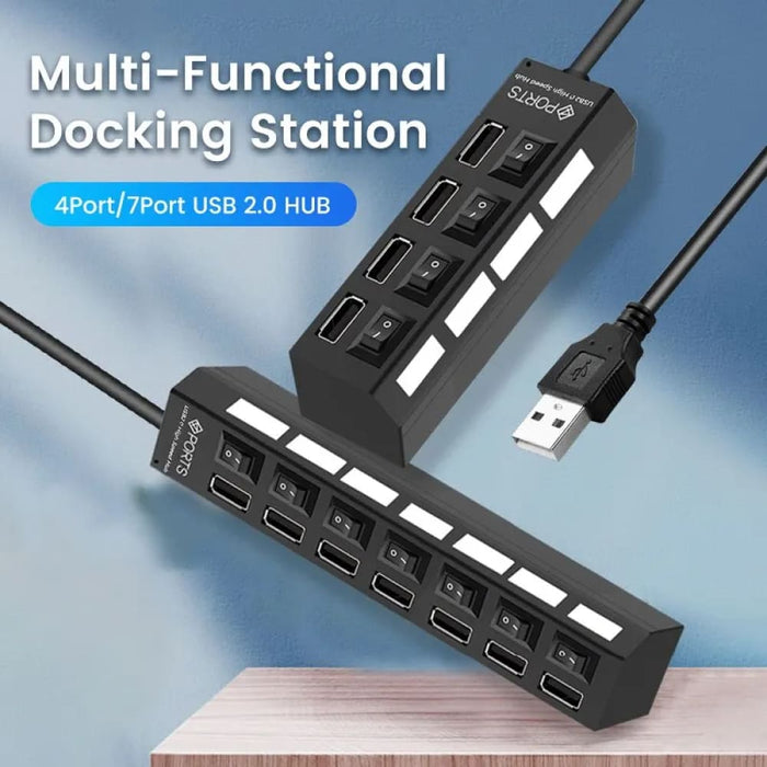 7 Port Usb 2.0 Hub With Power Adapter And Switch Multi