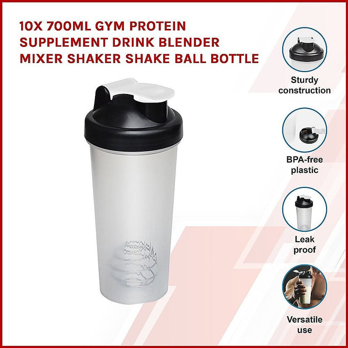 10x 700ml Gym Protein Supplement Drink Blender Mixer Shaker