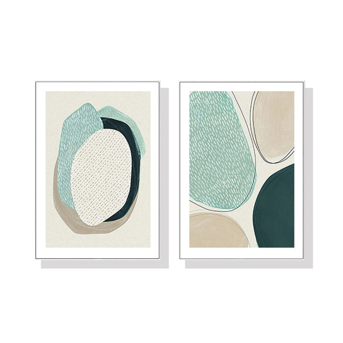 70cmx100cm Abstract Green Circle 2 Sets White Frame Canvas