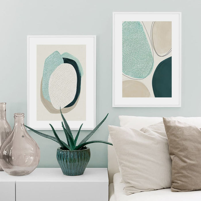 70cmx100cm Abstract Green Circle 2 Sets White Frame Canvas