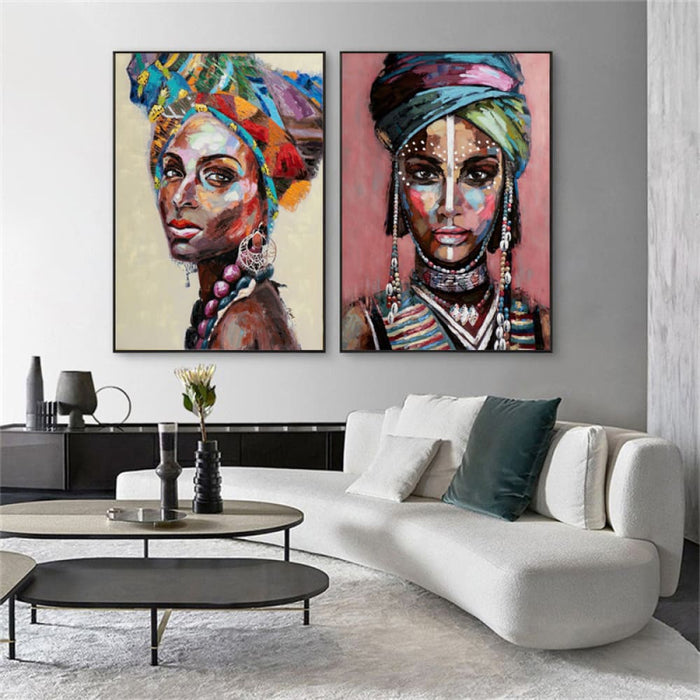 70cmx100cm African Women 2 Sets Black Frame Canvas Wall Art