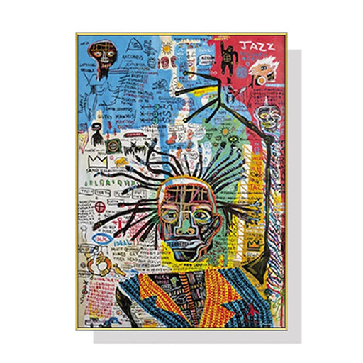 70cmx100cm Jazz By Michel Basquiat Gold Frame Canvas Wall