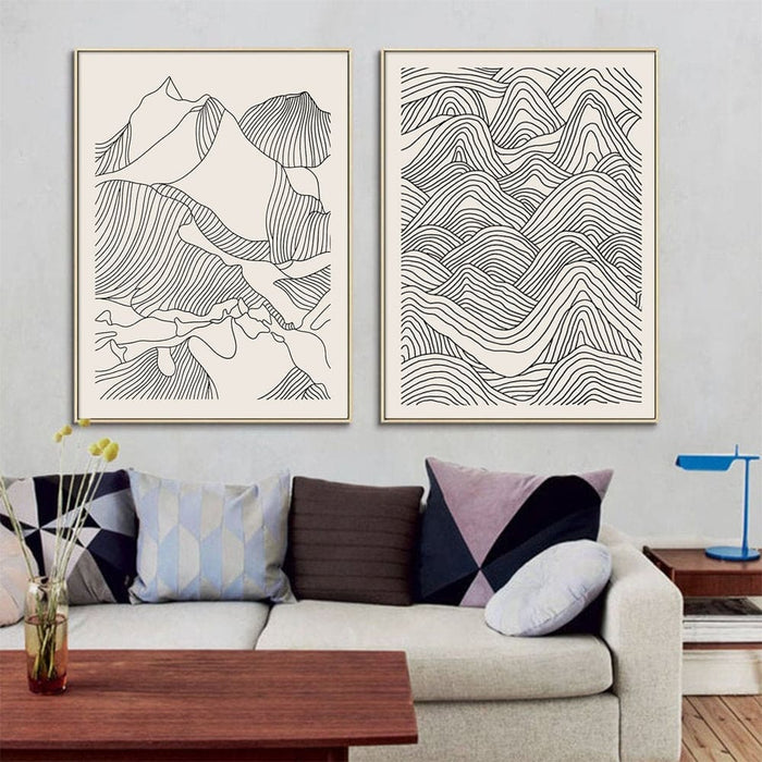 70cmx100cm Line Art Mountain 2 Sets Gold Frame Canvas Wall