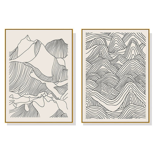 70cmx100cm Line Art Mountain 2 Sets Gold Frame Canvas Wall