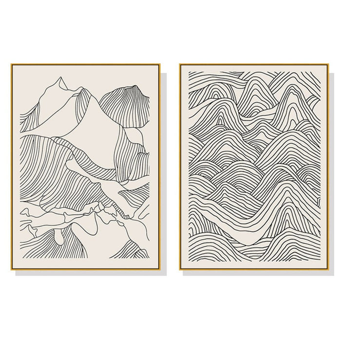 70cmx100cm Line Art Mountain 2 Sets Gold Frame Canvas Wall