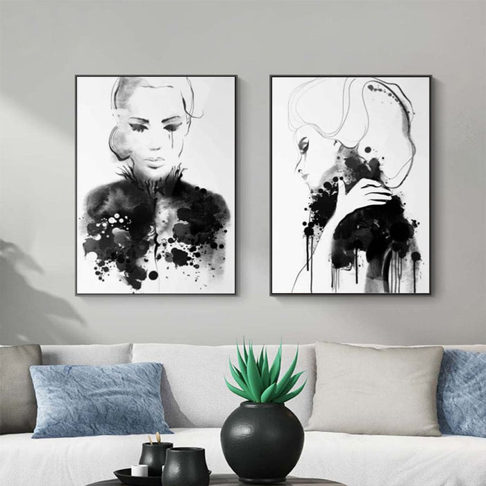 70cmx100cm Watercolor Sketch 2 Sets Black Frame Canvas Wall