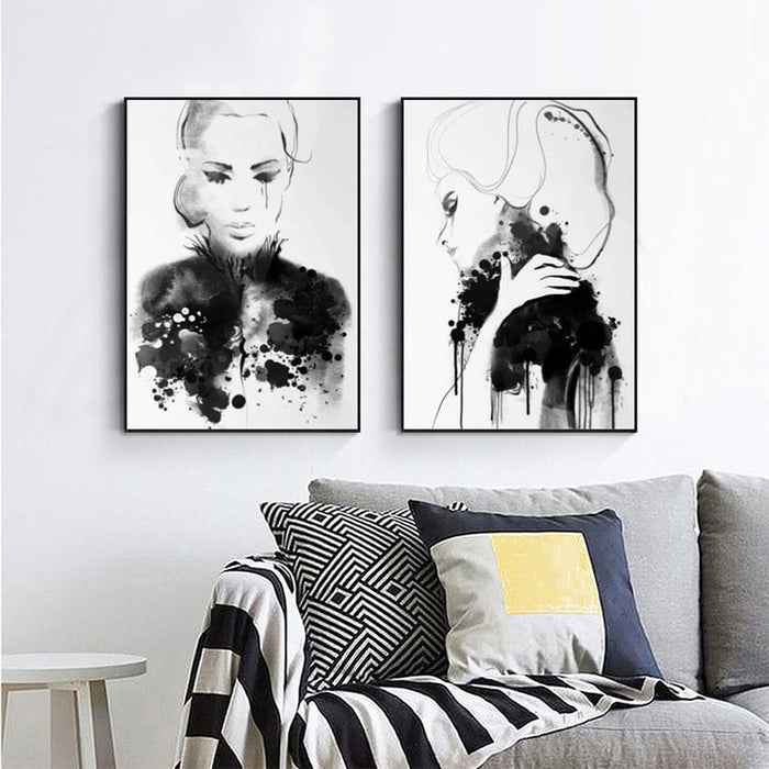 70cmx100cm Watercolor Sketch 2 Sets Black Frame Canvas Wall