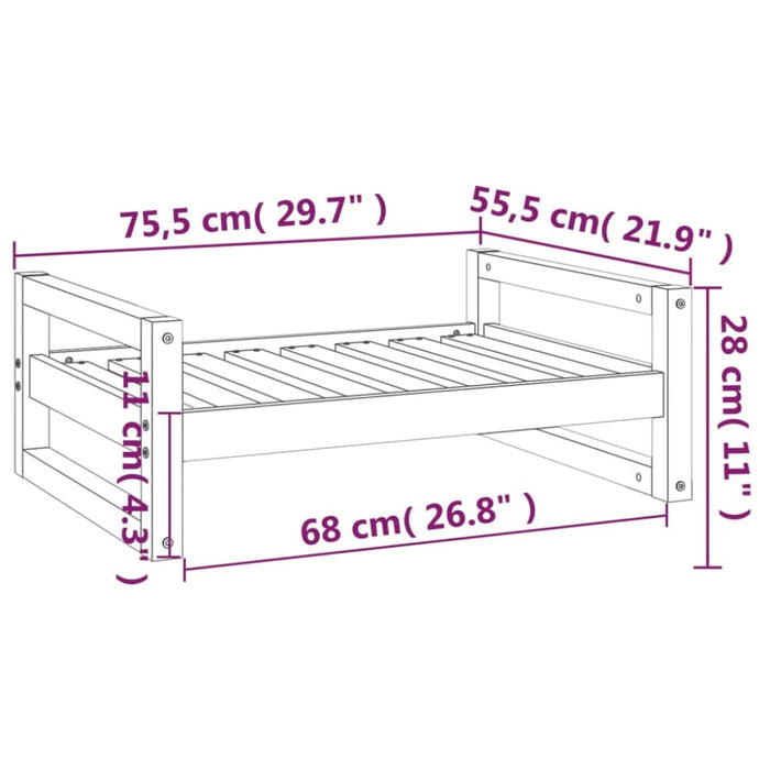 Dog Bed 75.5x55.5x28 Cm Solid Pine Wood Nxoaii