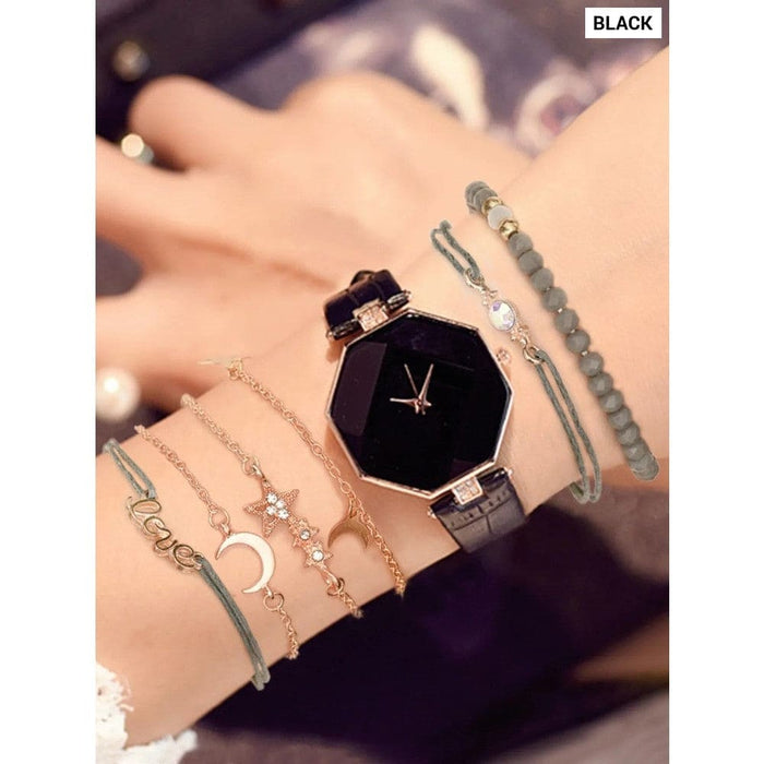 7pcs Fashion Trend Diamond Simple Women’s Belt Quartz