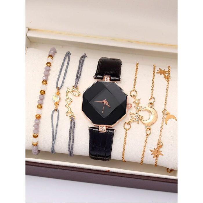 7pcs Fashion Trend Diamond Simple Women’s Belt Quartz