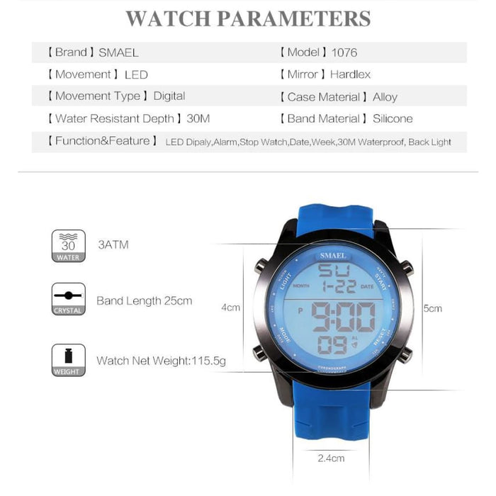 8 In 1 Led Digital Sport Wrist Watch