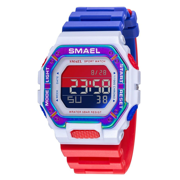 8 In 1 Led Digital Waterproof Watch With Stainless Steel