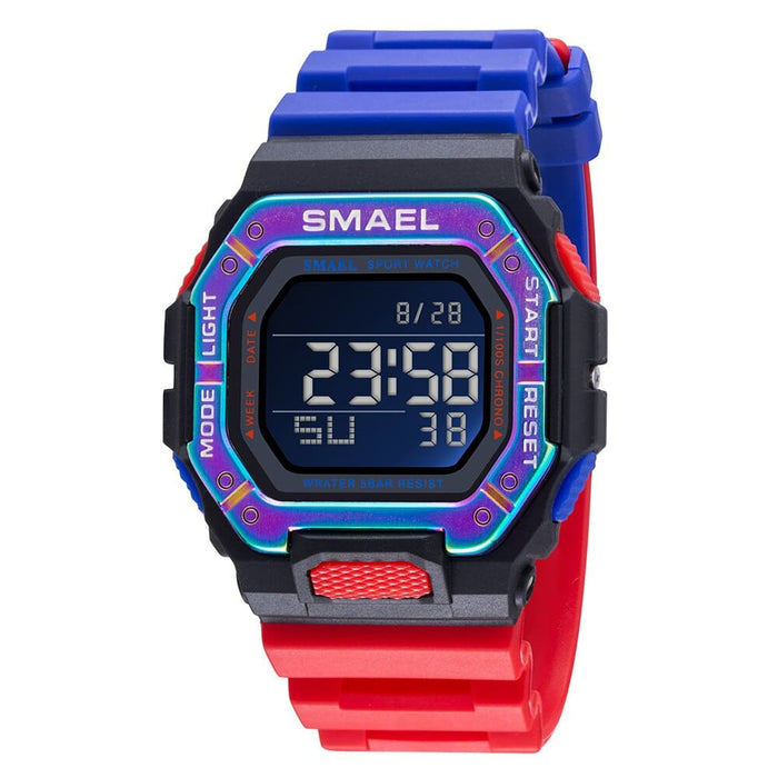 8 In 1 Led Digital Waterproof Watch With Stainless Steel