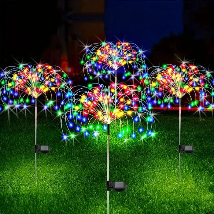 8 Mode Solar Grass Globe Fireworks Lamp For Outdoor Garden