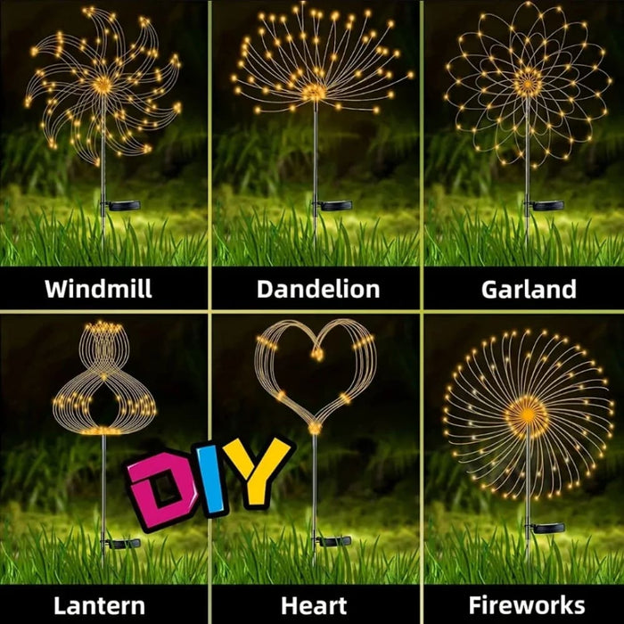 8 Mode Solar Grass Globe Fireworks Lamp For Outdoor Garden