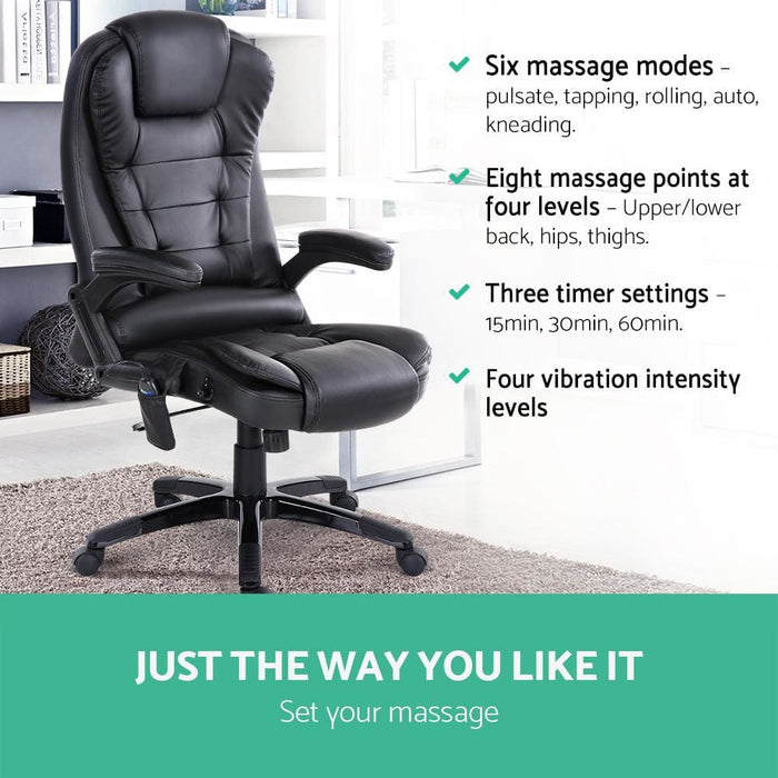 8 Point Pu Leather Reclining Massage Chair - Black