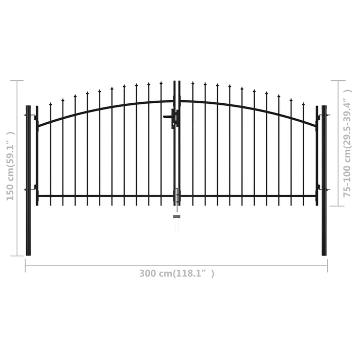 Double Door Fence Gate With Spear Top 300X150 Cm Oaatpk