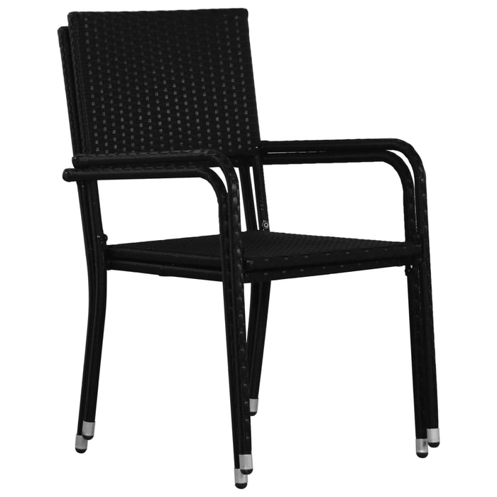 Garden Dining Chairs 2 Pcs Stackable Black Poly Rattan Tonlkn