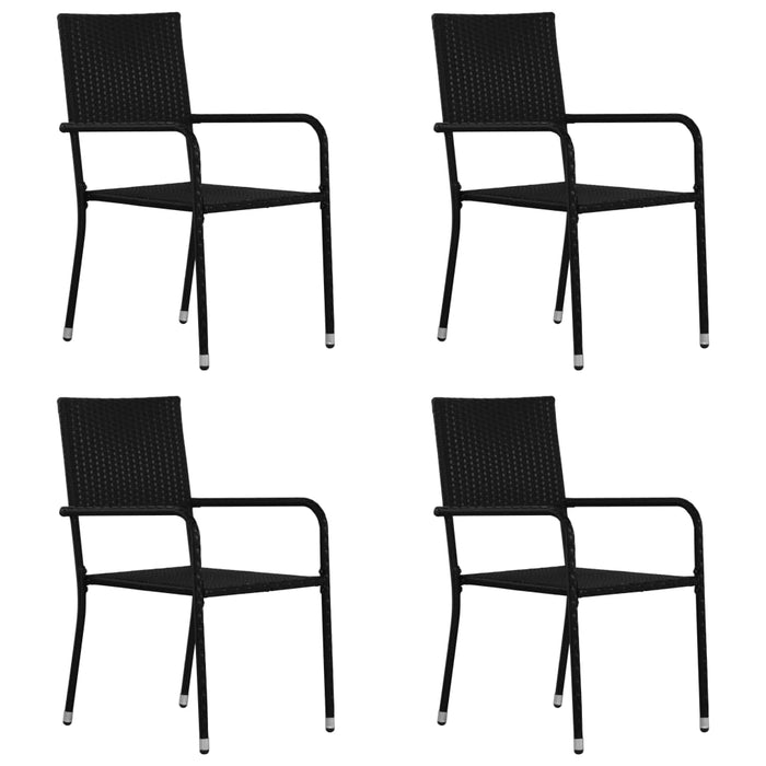 Garden Dining Chairs 4 Pcs Stackable Black Poly Rattan Tonibb