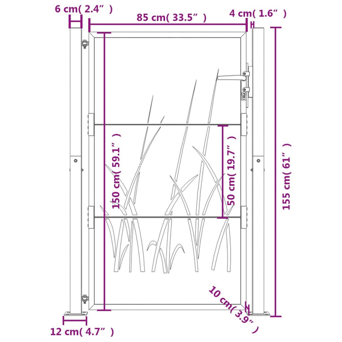 Garden Gate Anthracite 105X155 Cm Steel Grass Design Optolk