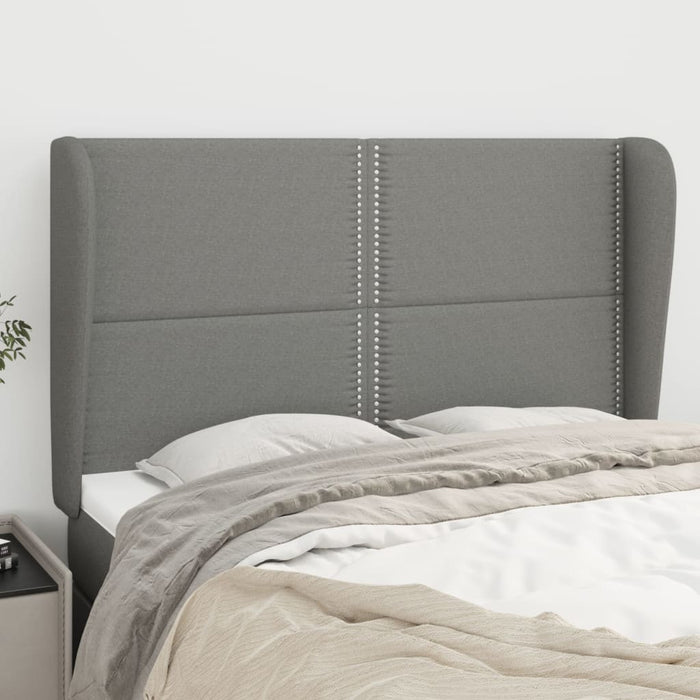 Double Size Headboard With Ears Dark Grey 147X23X118/128 Cm Fabric Tooinop