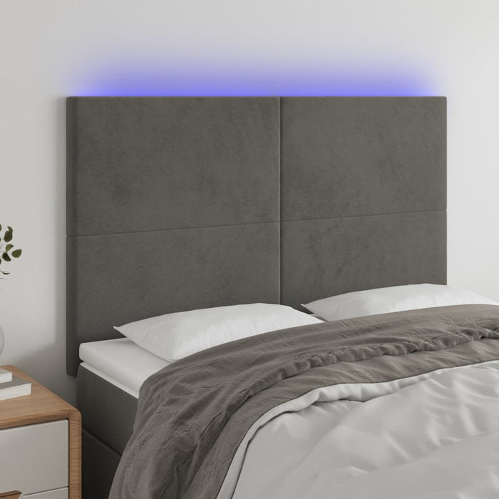 Double Size Led Headboard Dark Grey 144X5X118/128 Cm Velvet Toxxokt