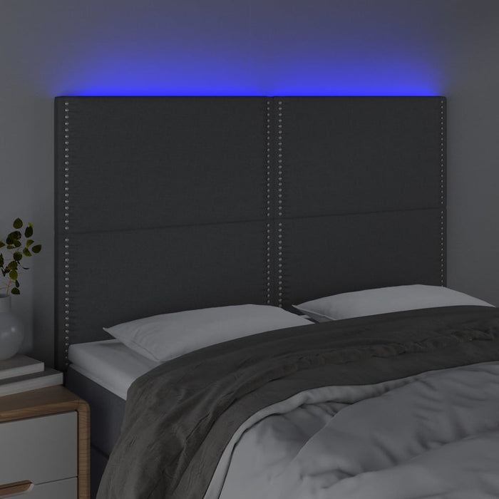 Double Size Led Headboard Dark Grey 144X5X118/128 Cm Fabric Toxxxnt