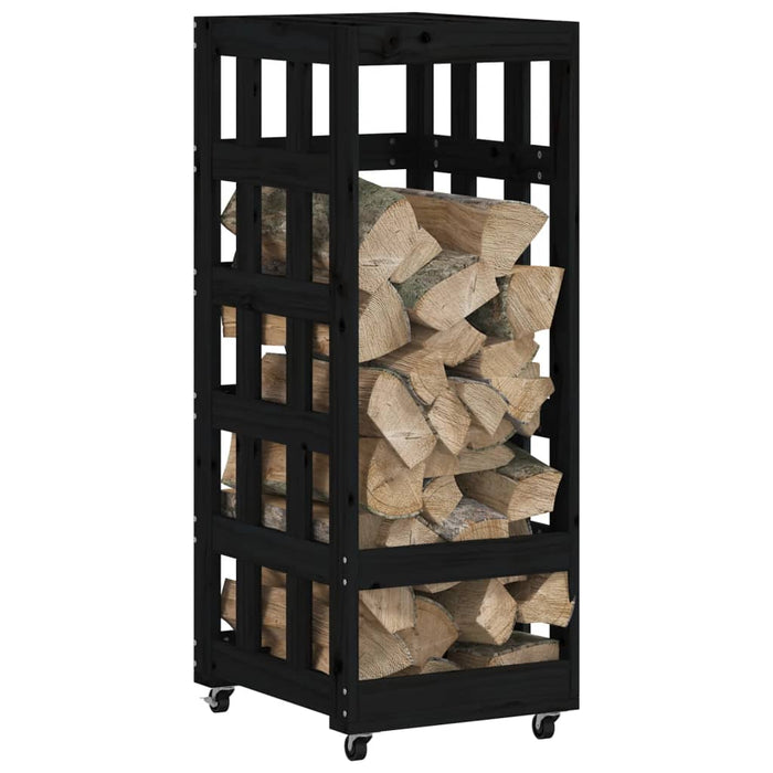 Log Holder With Wheels Black 40X49X110 Cm Solid Wood Pine Nttttp