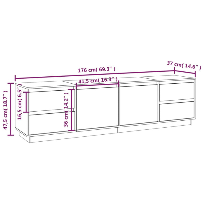 Tv Cabinet 176X37X47.5 Cm Solid Wood Pine Noatok