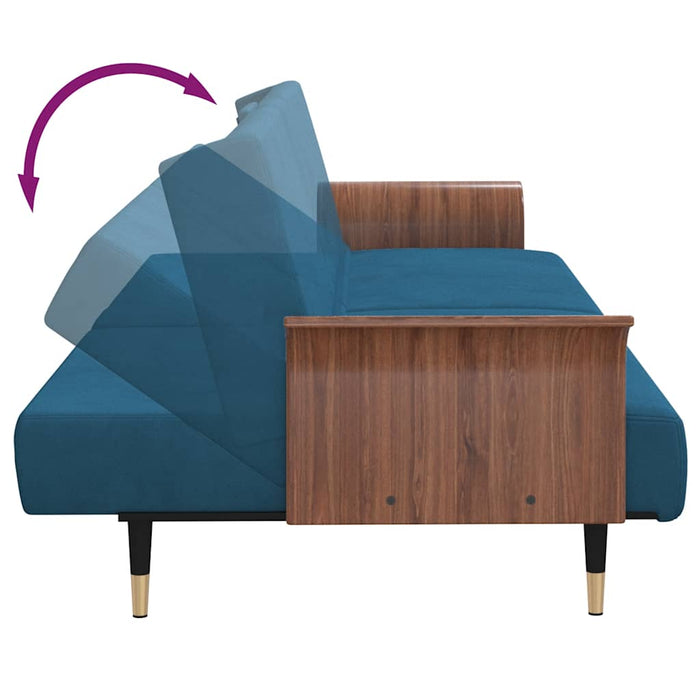 Sofa Bed With Cup Holders Blue Velvet Tponak