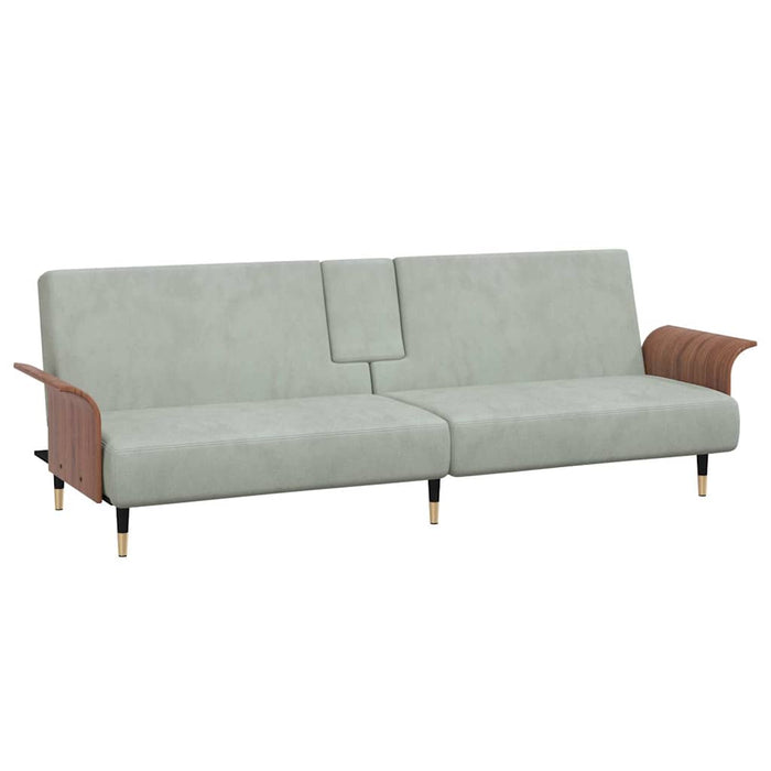 Sofa Bed With Cup Holders Light Grey Velvet Tponpb