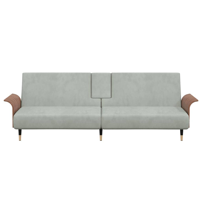 Sofa Bed With Cup Holders Light Grey Velvet Tponpb