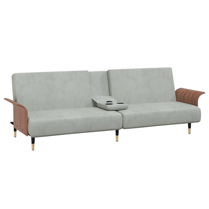 Sofa Bed With Cup Holders Light Grey Velvet Tponpb