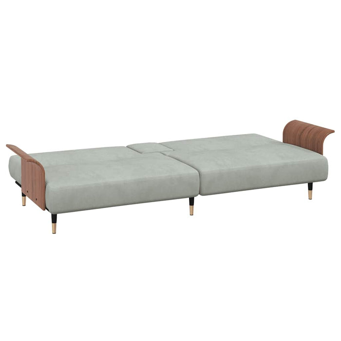 Sofa Bed With Cup Holders Light Grey Velvet Tponpb