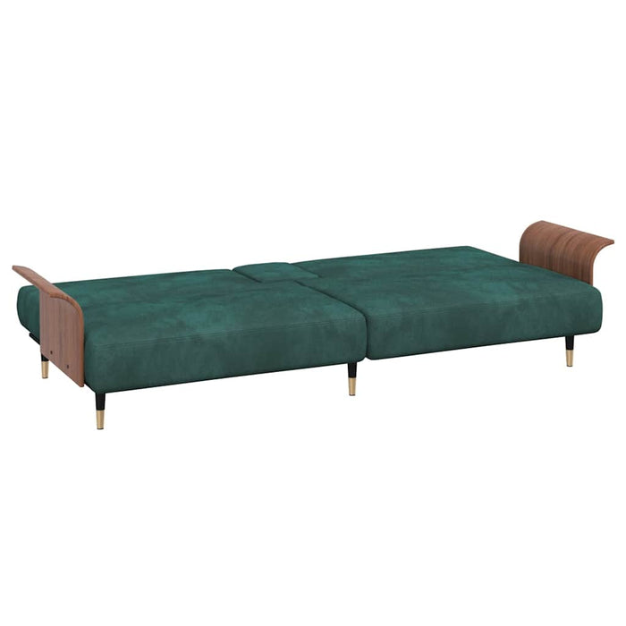 Sofa Bed With Cup Holders Dark Green Velvet Tponpx