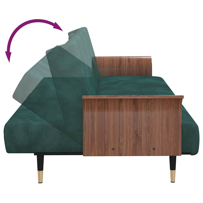 Sofa Bed With Cup Holders Dark Green Velvet Tponpx