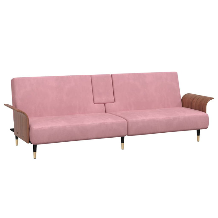 Sofa Bed With Cup Holders Pink Velvet Tponpt