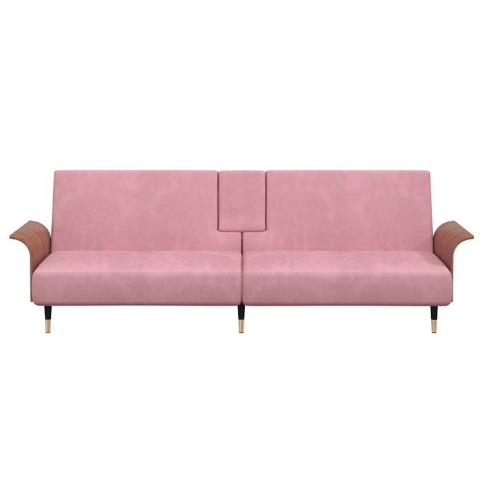 Sofa Bed With Cup Holders Pink Velvet Tponpt