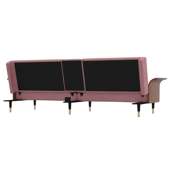 Sofa Bed With Cup Holders Pink Velvet Tponpt