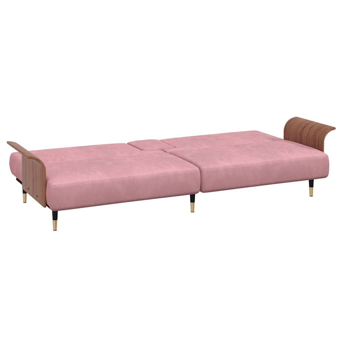 Sofa Bed With Cup Holders Pink Velvet Tponpt