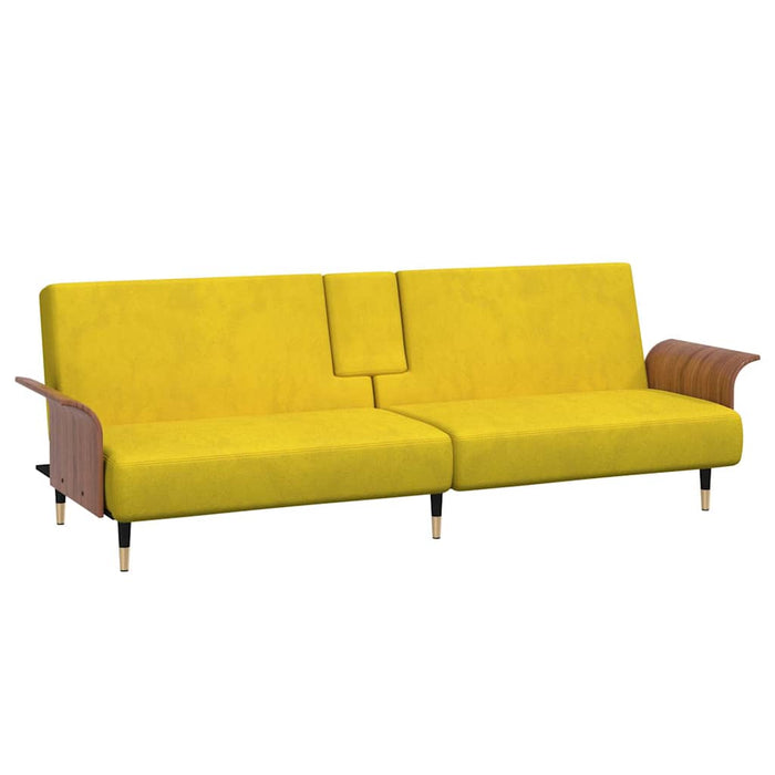 Sofa Bed With Cup Holders Yellow Velvet Tponpp