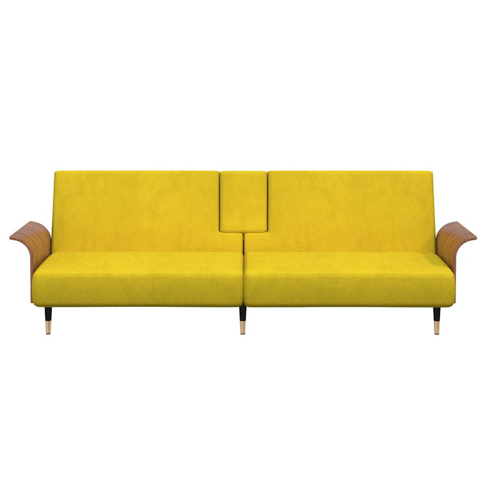 Sofa Bed With Cup Holders Yellow Velvet Tponpp