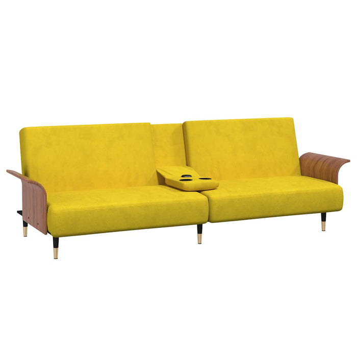 Sofa Bed With Cup Holders Yellow Velvet Tponpp