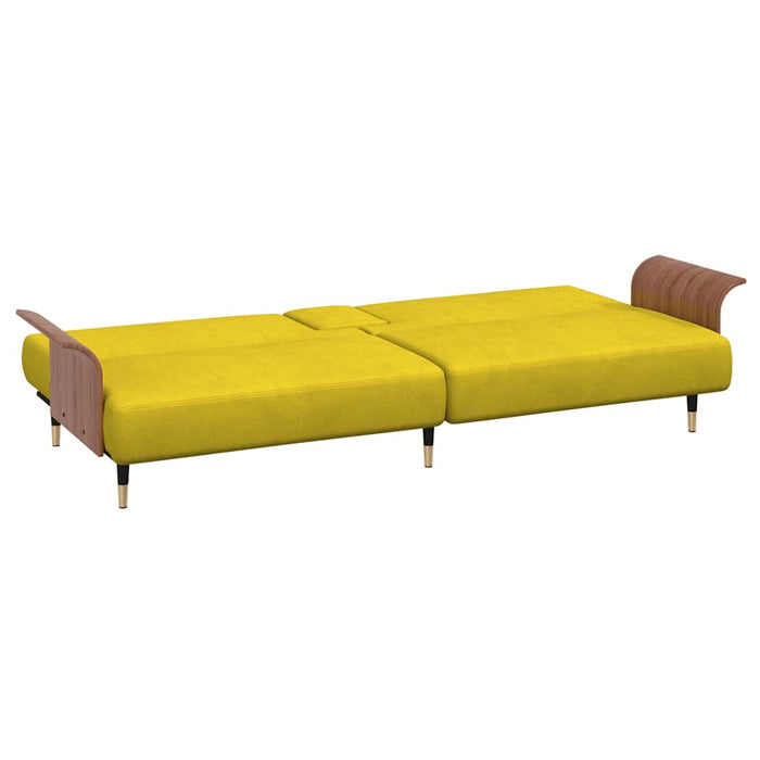 Sofa Bed With Cup Holders Yellow Velvet Tponpp