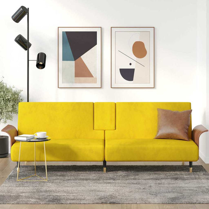 Sofa Bed With Cup Holders Yellow Velvet Tponpp