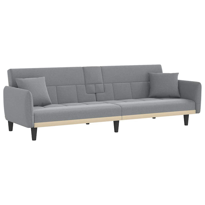 Sofa Bed With Cup Holders Light Grey Fabric Tponlk